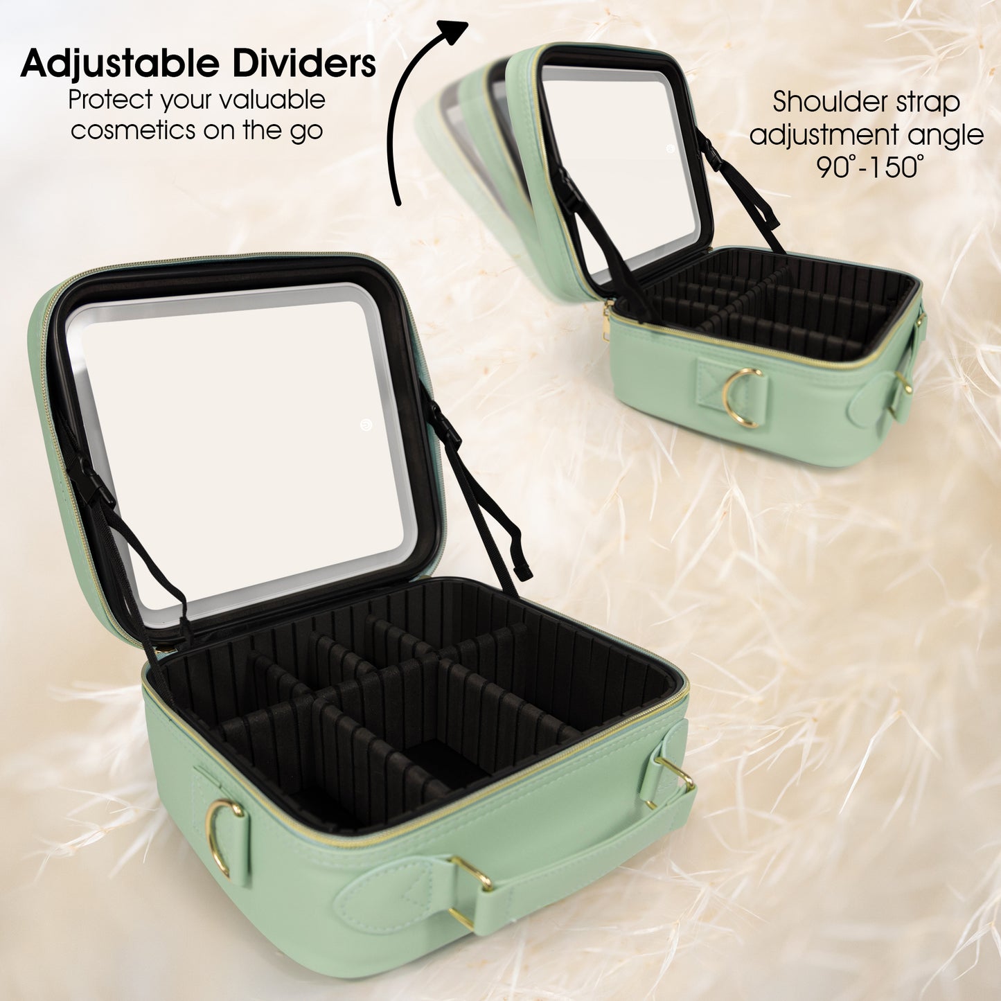 Luxe makeup organiser bag with led mirror-MINT GREEN