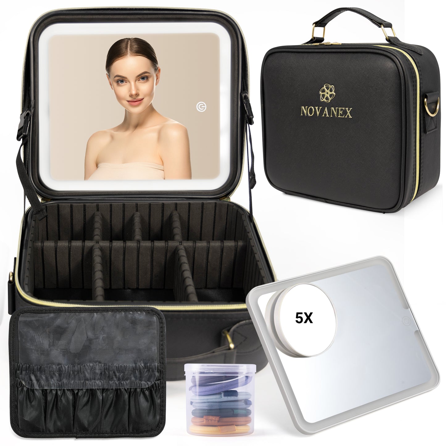 Luxe makeup organiser case with led mirror-BLACK