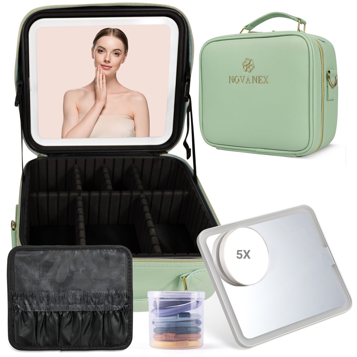 Luxe makeup organiser bag with led mirror-MINT GREEN