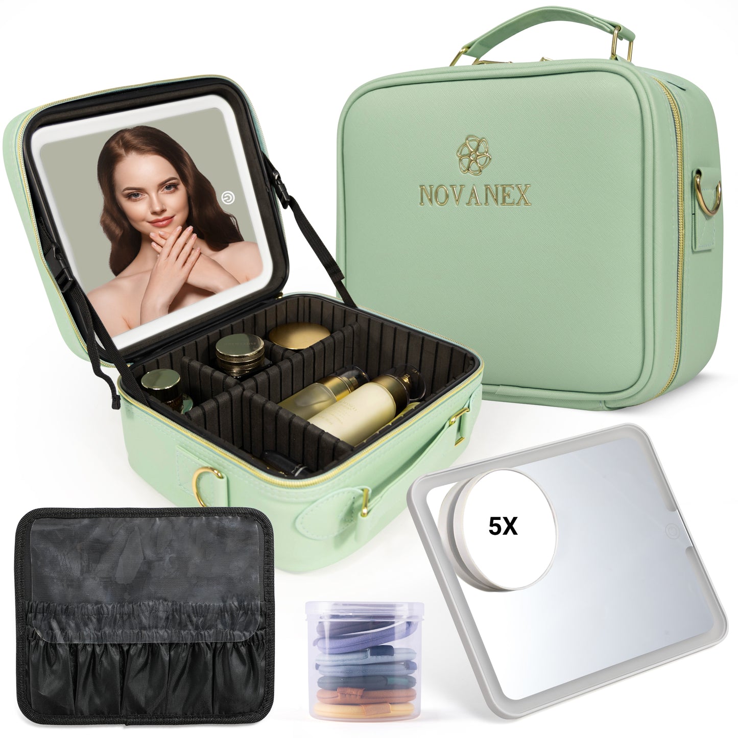Luxe makeup organiser bag with led mirror-MINT GREEN