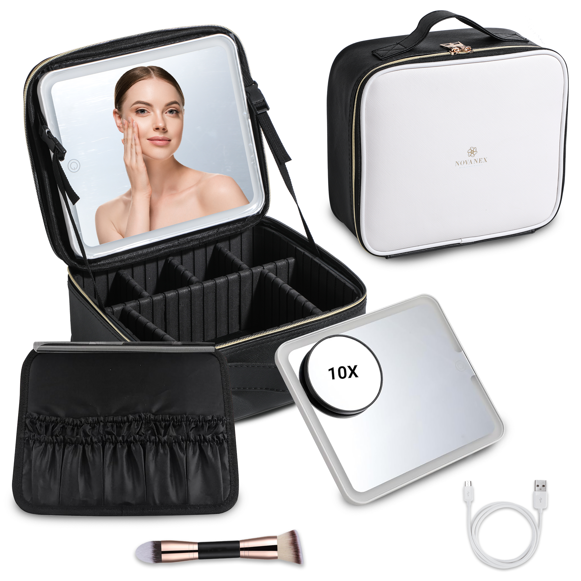 best travel makeup bag with lighted mirror Travel Makeup Case With LED mirror -White – NOVANEX- Better Living With Novanex