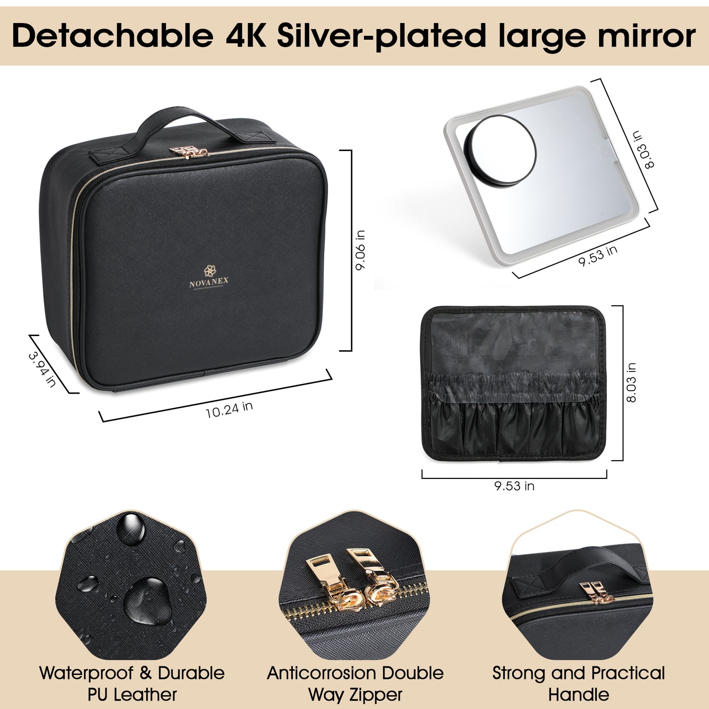 Travel Makeup Case With Led Mirror -Black