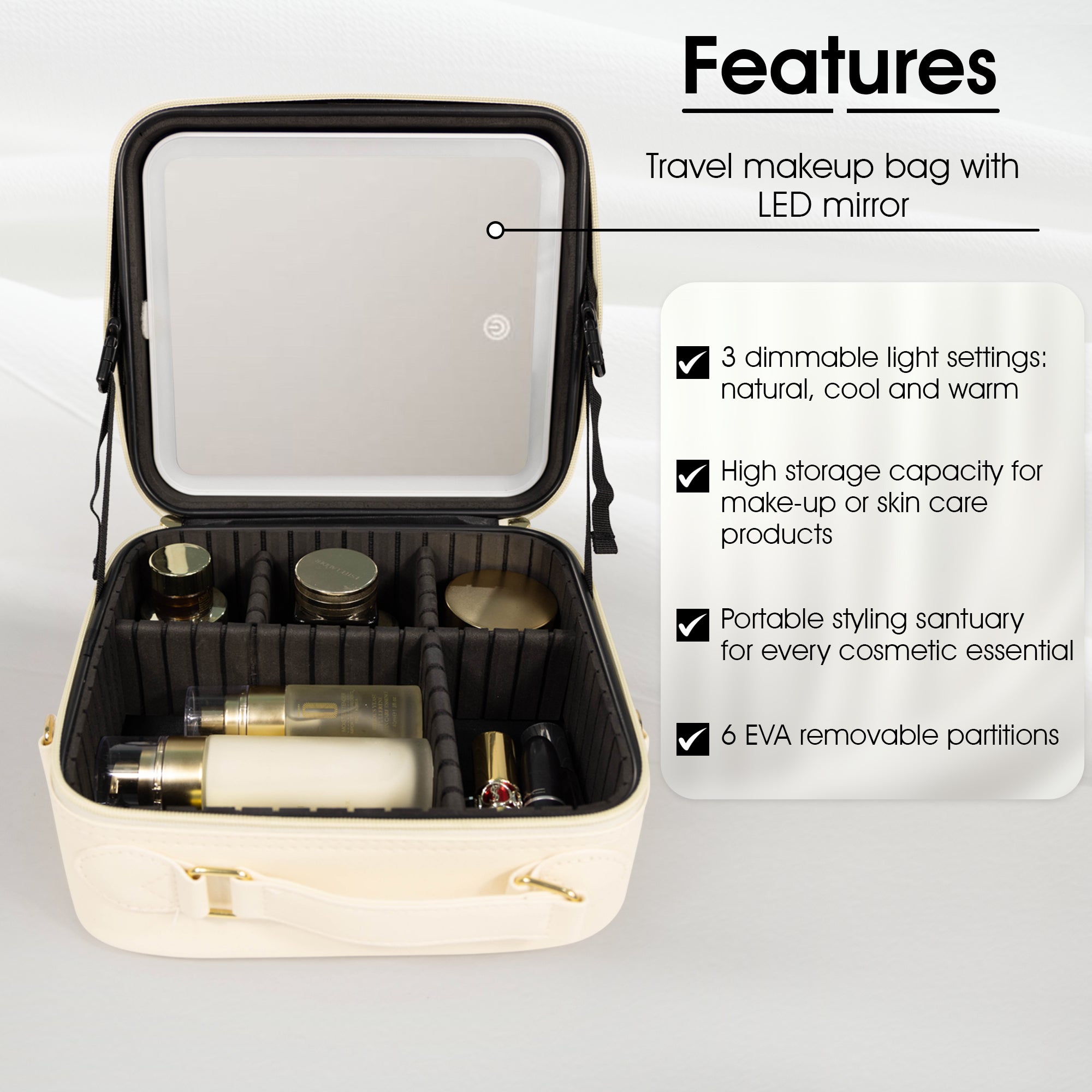 Travel hotsell cosmetic bag with LED MIRROR