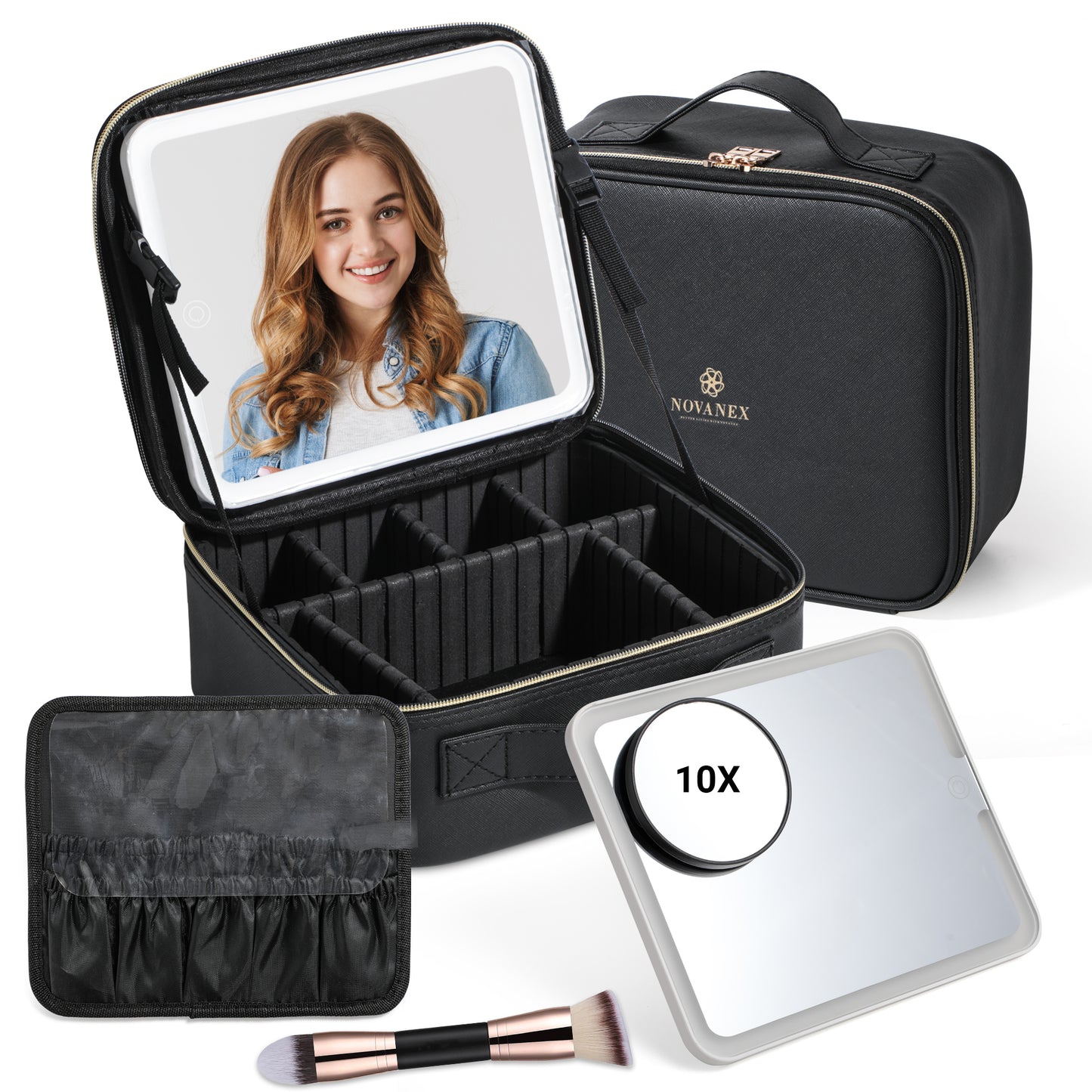 Travel Makeup Case With Led Mirror -Black