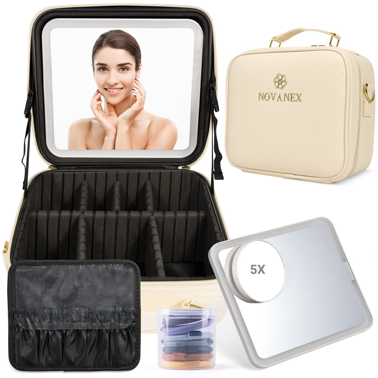 Luxe Makeup organiser case with led mirror -IVORY WHITE