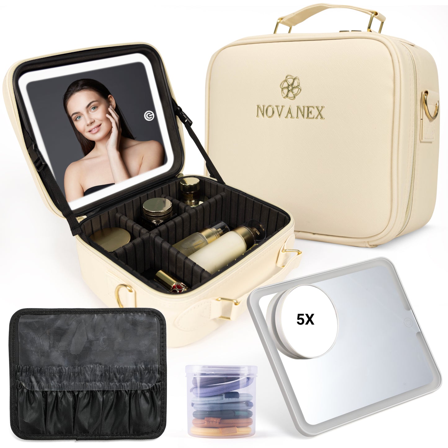 Luxe Makeup organiser case with led mirror -IVORY WHITE