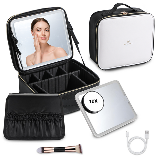 Travel Makeup Case With LED mirror -White